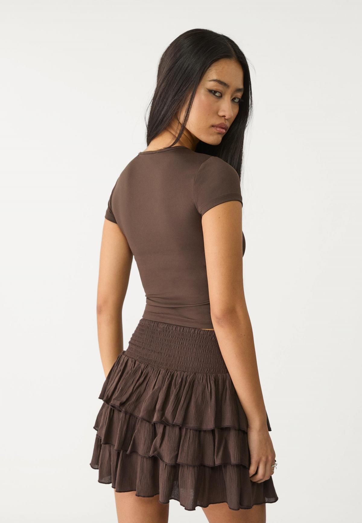스트라디바리우스 러플 미드라이즈 미니 스커트 7396/560 BROWN - 상세 이미지 5