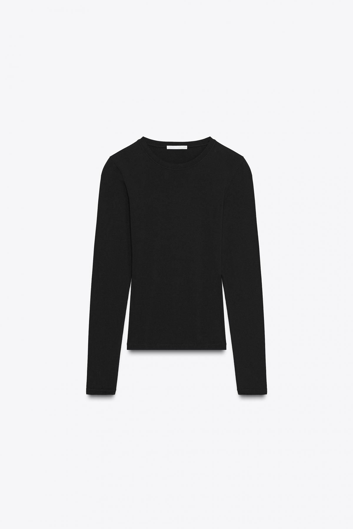 자라 슬림핏 라운드넥 코튼블렌드 긴팔 티셔츠 4174/832 BLACK - 메인 이미지