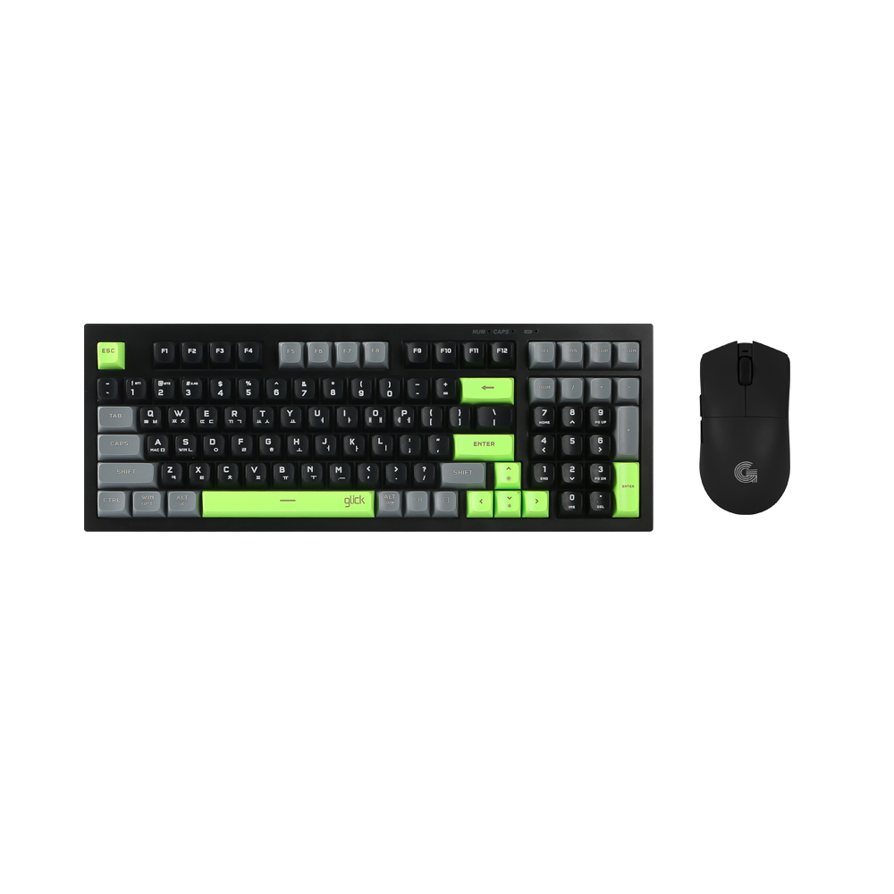 지클릭커 오피스프로 WMK990 사일런스 M 무소음 방수 무선 블루투스 98 키보드 마우스 세트 Poker Green - 상품 이미지