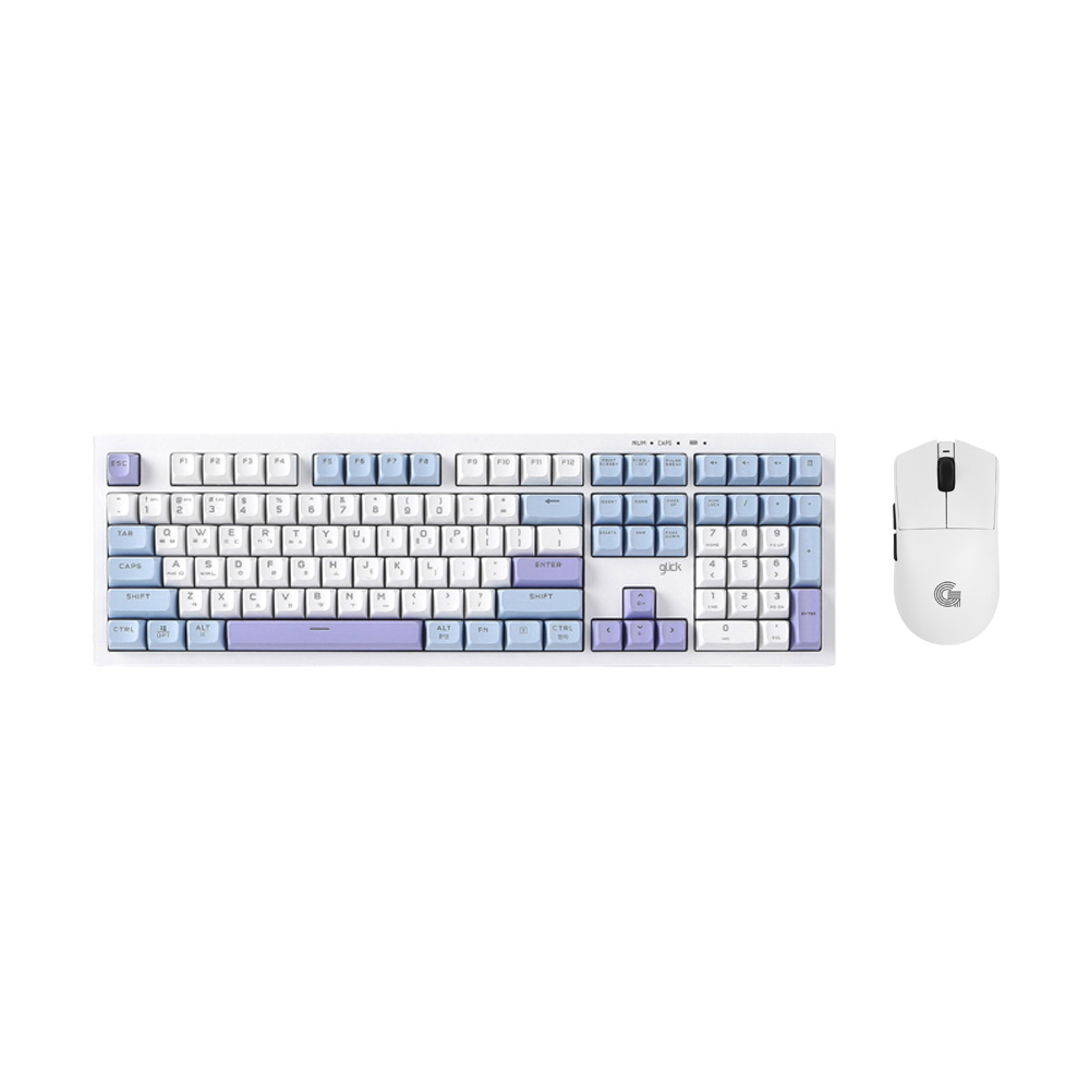 지클릭커 오피스프로 WMK990 사일런스 M RGB 무소음 무선 블루투스 108 키보드 마우스 세트 Sky City - 상품 이미지