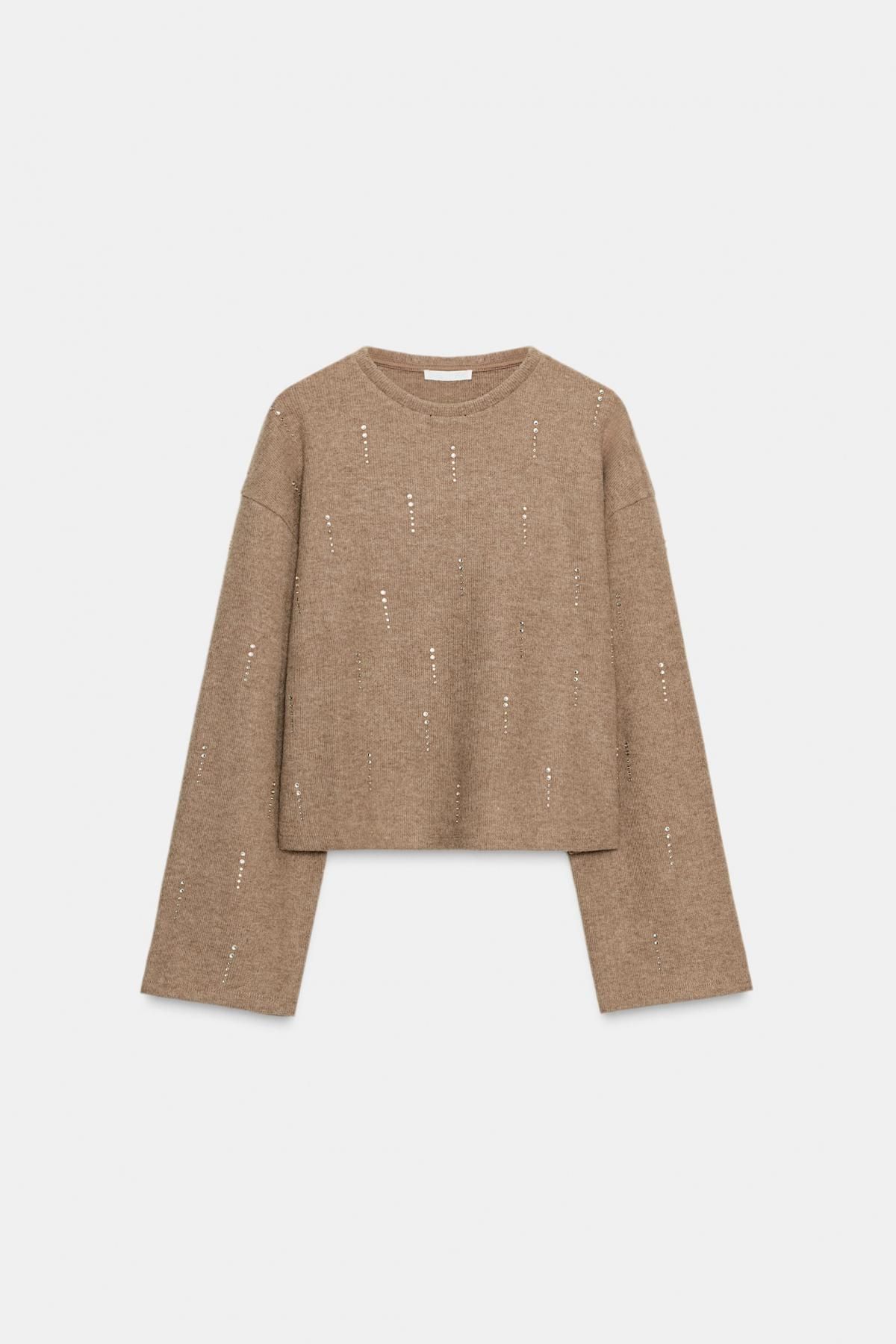 자라 글리터 라운드넥 크롭 긴팔 맨투맨 1067/633 BEIGE MARL - 메인 이미지