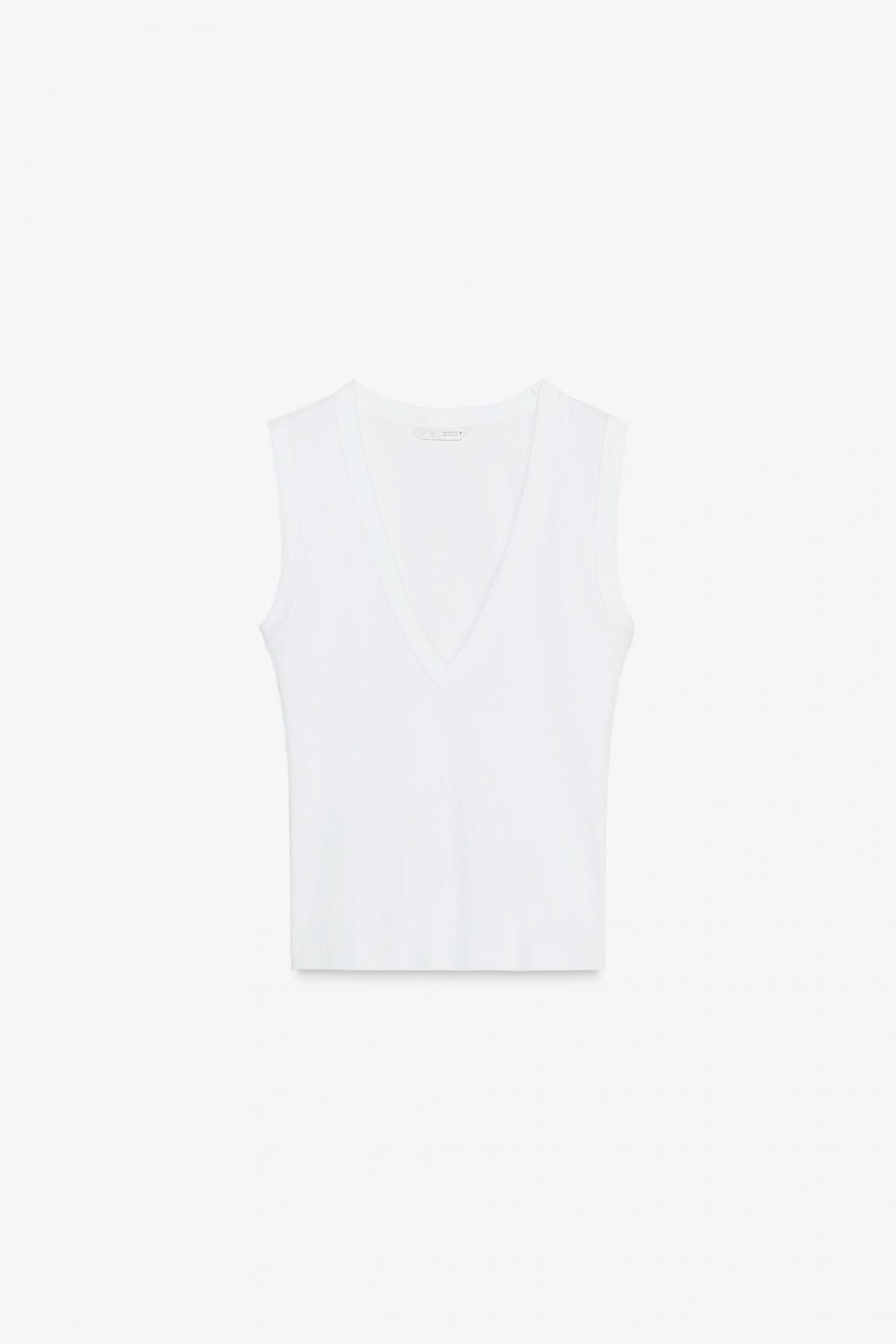 자라 브이넥 슬림 핏 민소매 탑 4174/319 WHITE - 메인 이미지