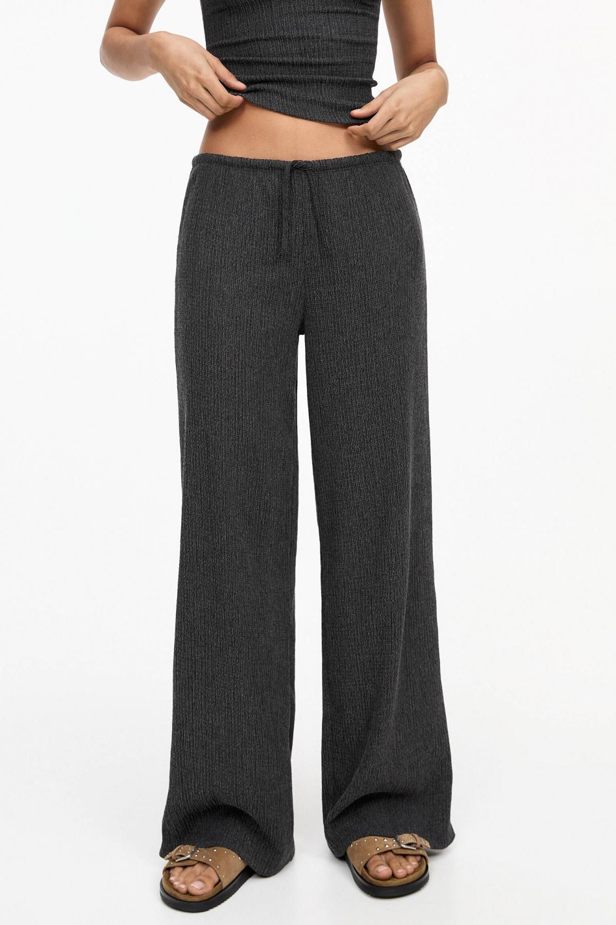 풀앤베어 미니멀 와이드핏 크레이프 와이드 팬츠 3680/370 ANTHRACITE GREY - 메인 이미지