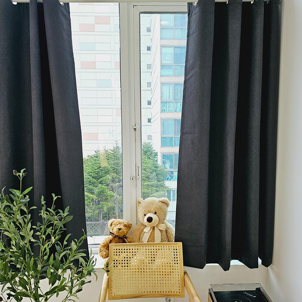 [창문형] 암막커튼+초강력 커튼압축봉 세트 다크그레이, 260x165cm
