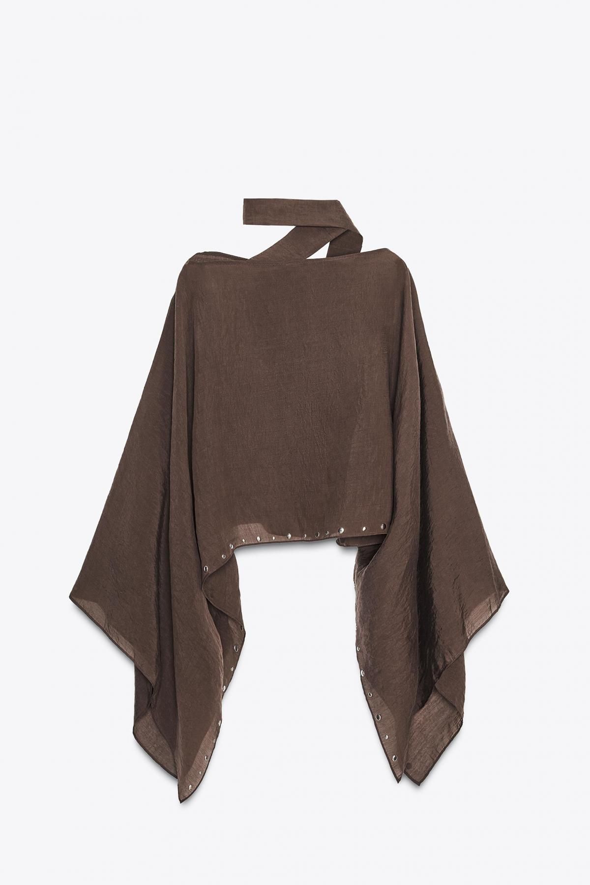 자라 스터드 브이넥 스카프 케이프 3067/719 BROWN - 상세 이미지 3