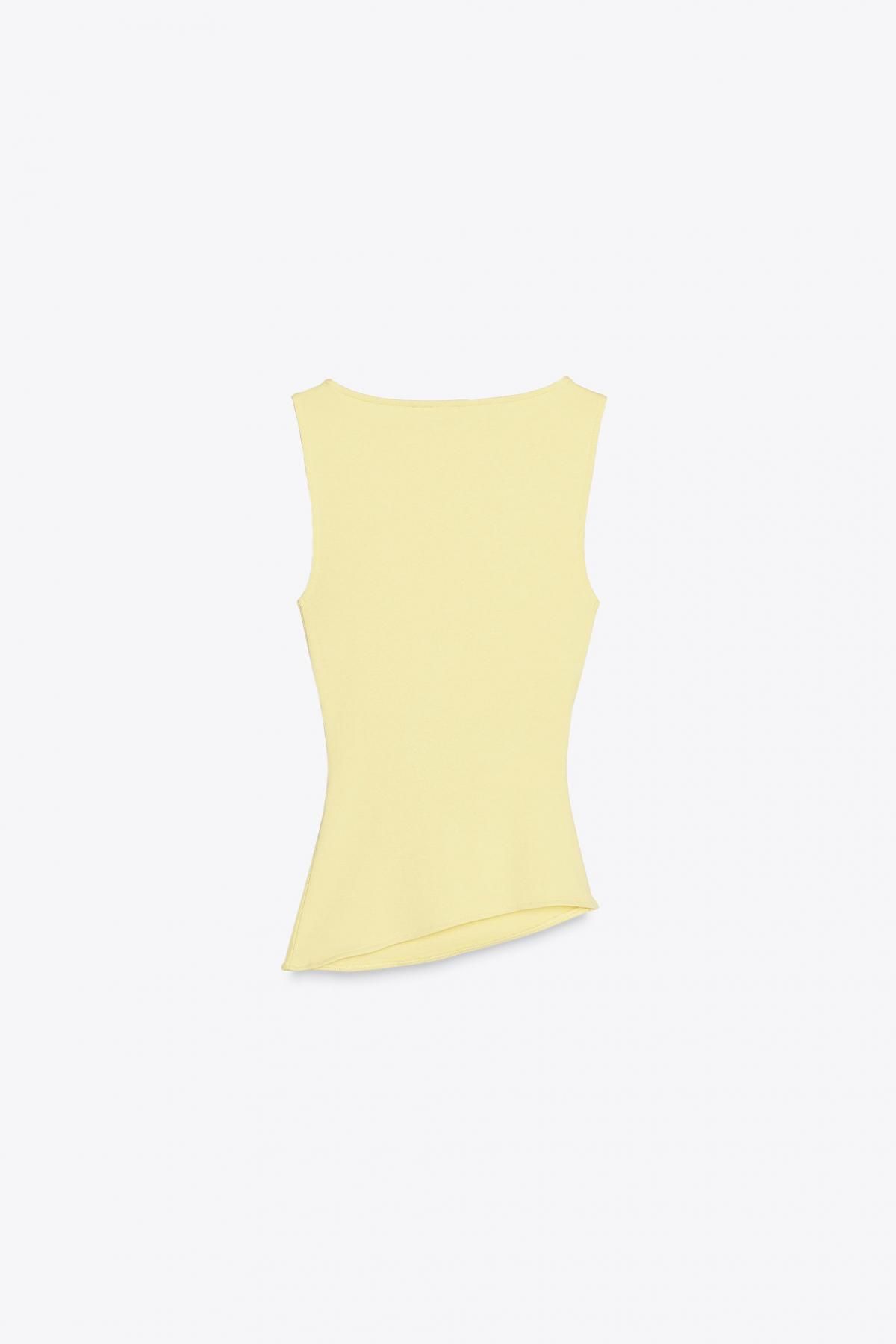 자라 비대칭 플리츠 민소매 보트넥 티셔츠 4424/311 YELLOW 이미지 8