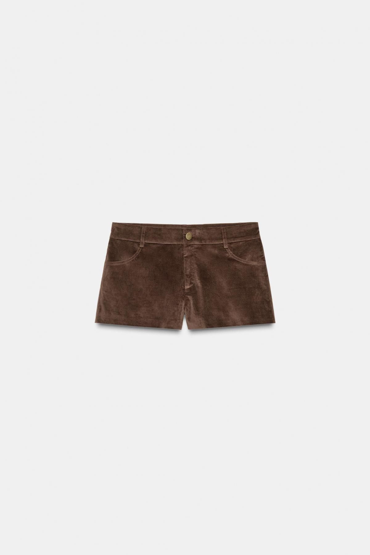자라 스웨이드 미니멀 미드웨이스트 미니 쇼츠 4772/519 BROWN - 메인 이미지
