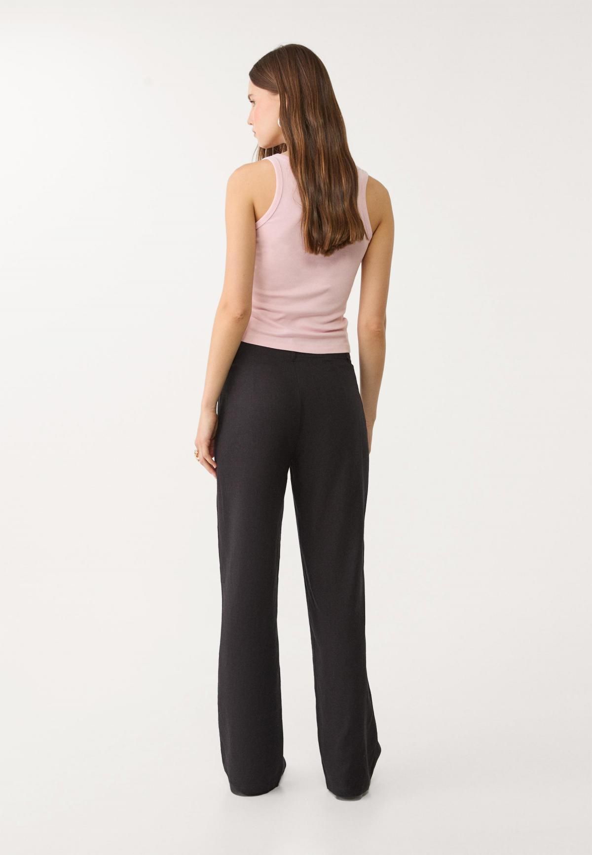 스트라디바리우스 린넨블렌드 플루이드 스트레이트 슬랙스 팬츠 4020/100 BLACK - 상세 이미지 3