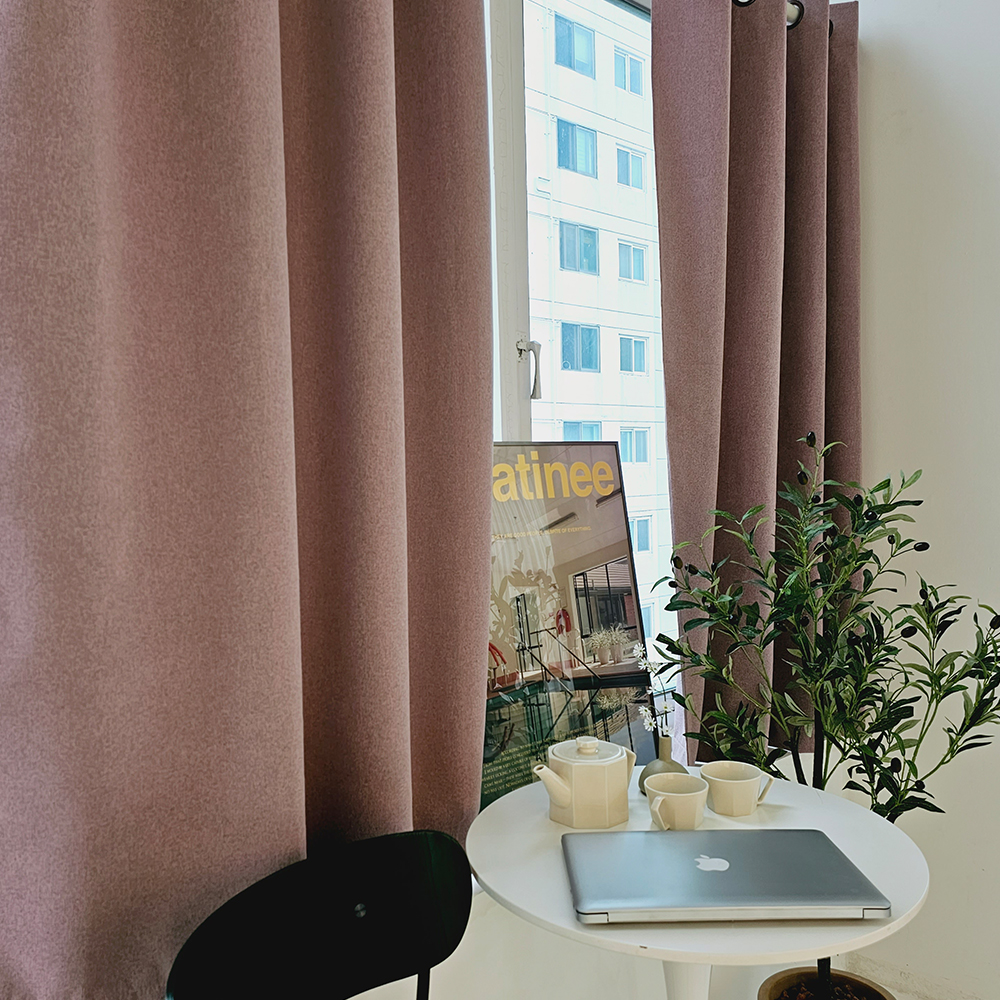 [창문형] 암막커튼+초강력 커튼압축봉 세트 핑크퍼플, 130x165cm