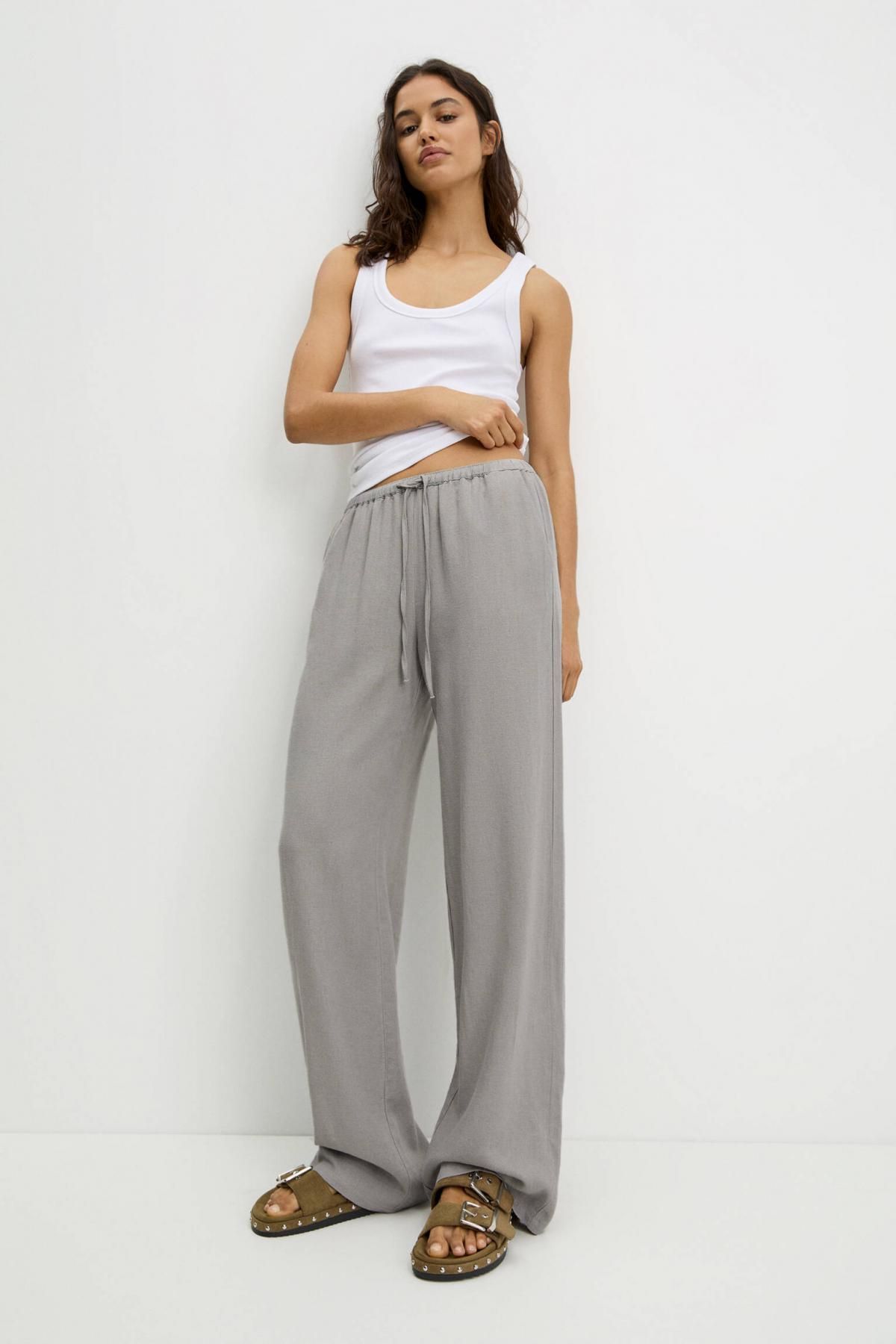 풀앤베어 라이트그레이 미드라이즈 린넨 블렌드 조거 팬츠 3680/334 TAUPE - 상세 이미지 3