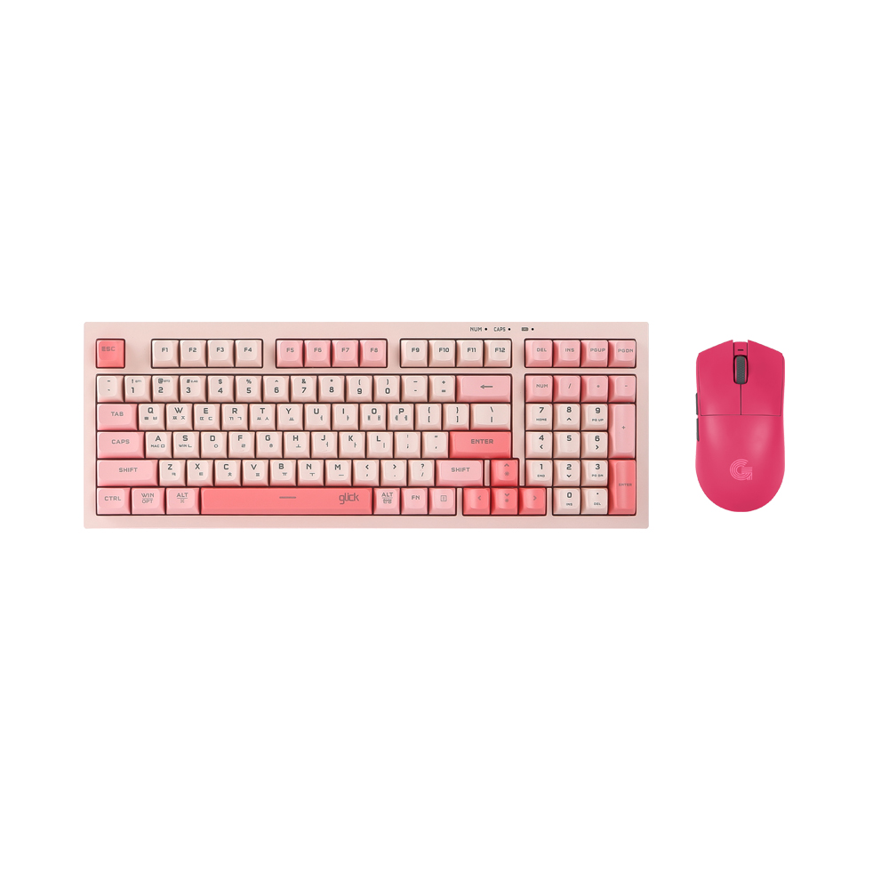 지클릭커 오피스프로 WMK990 사일런스 M 무소음 방수 무선 블루투스 98 키보드 마우스 세트 Pink - 상품 이미지