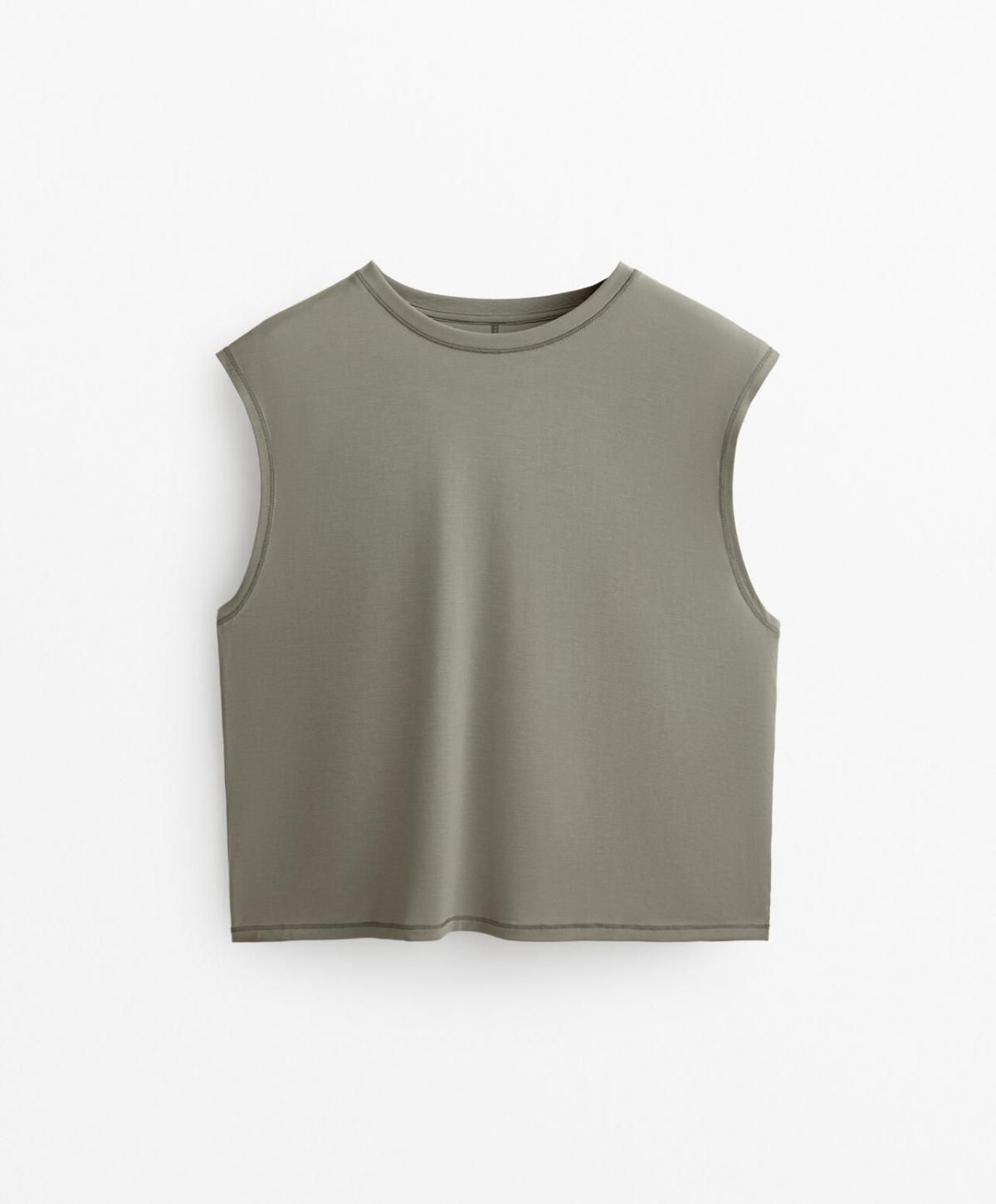 오이쇼 모달블렌드 크롭 민소매 티셔츠 라운드넥 0403/450 MIDKHAKI - 메인 이미지
