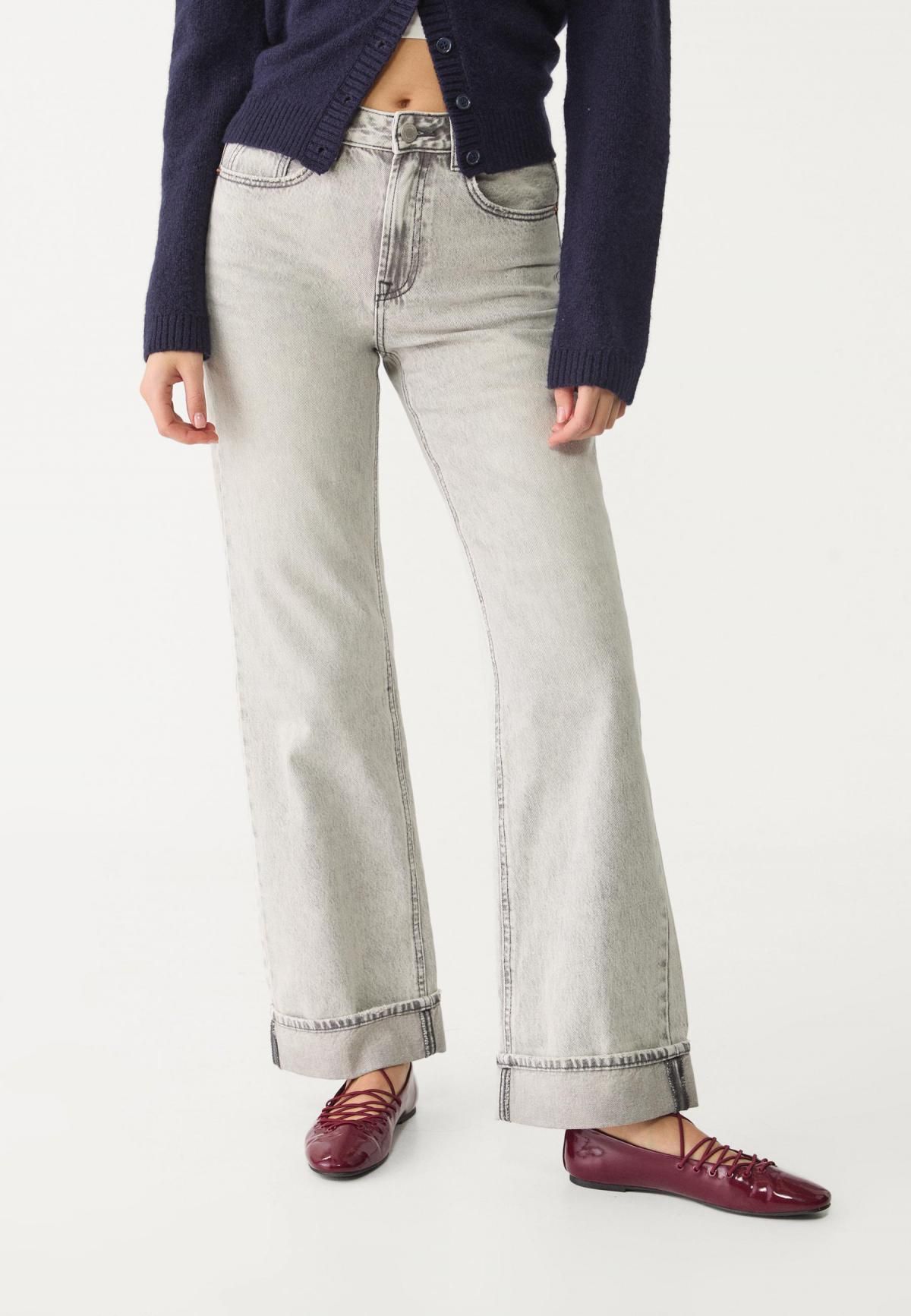 스트라디바리우스 하이웨이스트 빈티지 와이드핏 스트레이트 청바지 4891/547 LIGHT GREY DENIM WASH - 메인 이미지