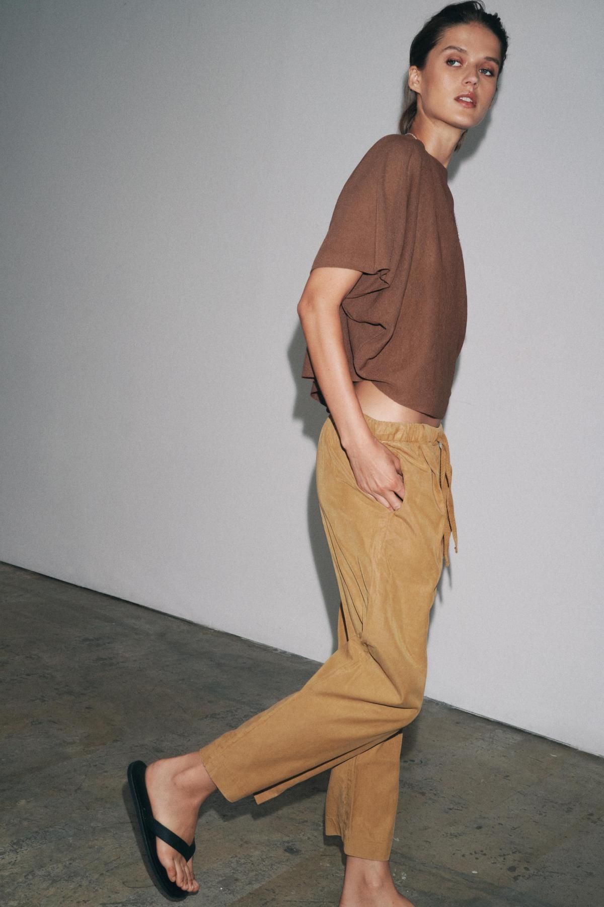 자라 린넨블렌드 와이드 조거팬츠 6786/240 CAMEL - 상세 이미지 5