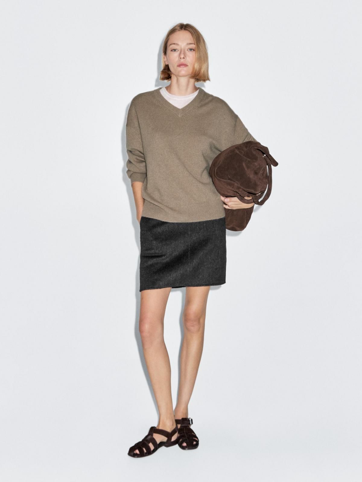 마시모두띠 퍼 디테일 울블렌드 미니 스커트 6428/972 DARK GREY - 상세 이미지 2