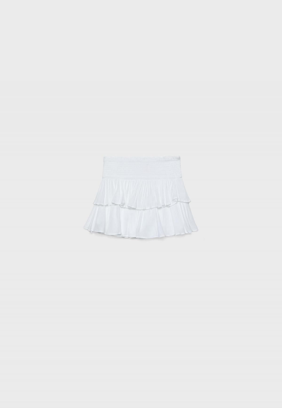 스트라디바리우스 스모크 웨이스트 러플 미니 스커트 7397/560 WHITE - 상품 이미지