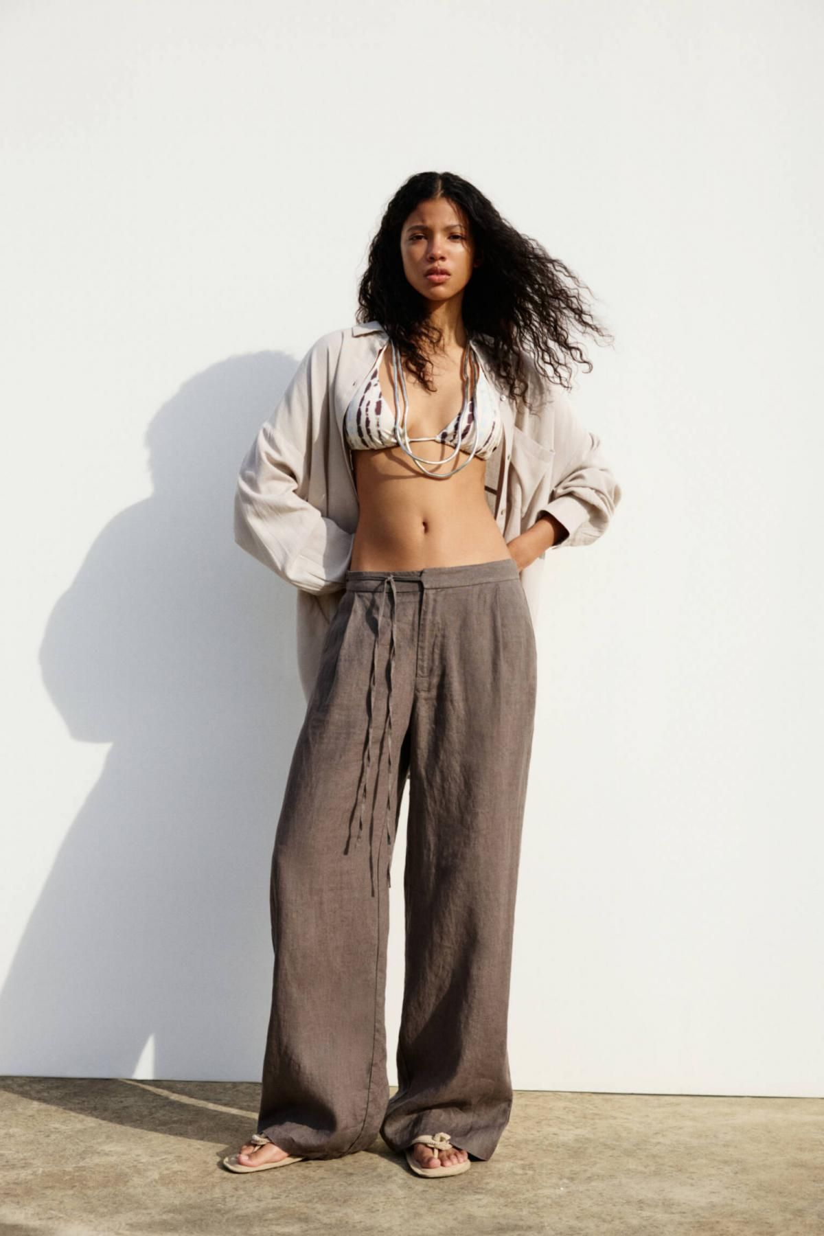 풀앤베어 린넨 와이드 팬츠 사이드타이 포켓 3680/356 TAUPE - 상세 이미지 2