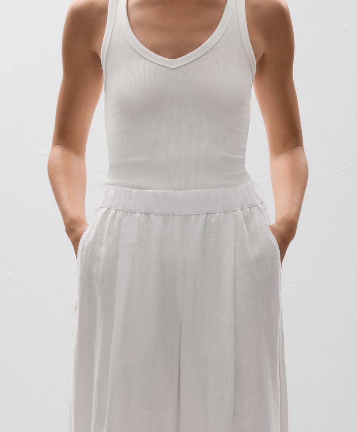 오이쇼 린넨 와이드핏 웨이스트 밴딩 팬츠 0334/878 WHITE - 상세 이미지 3