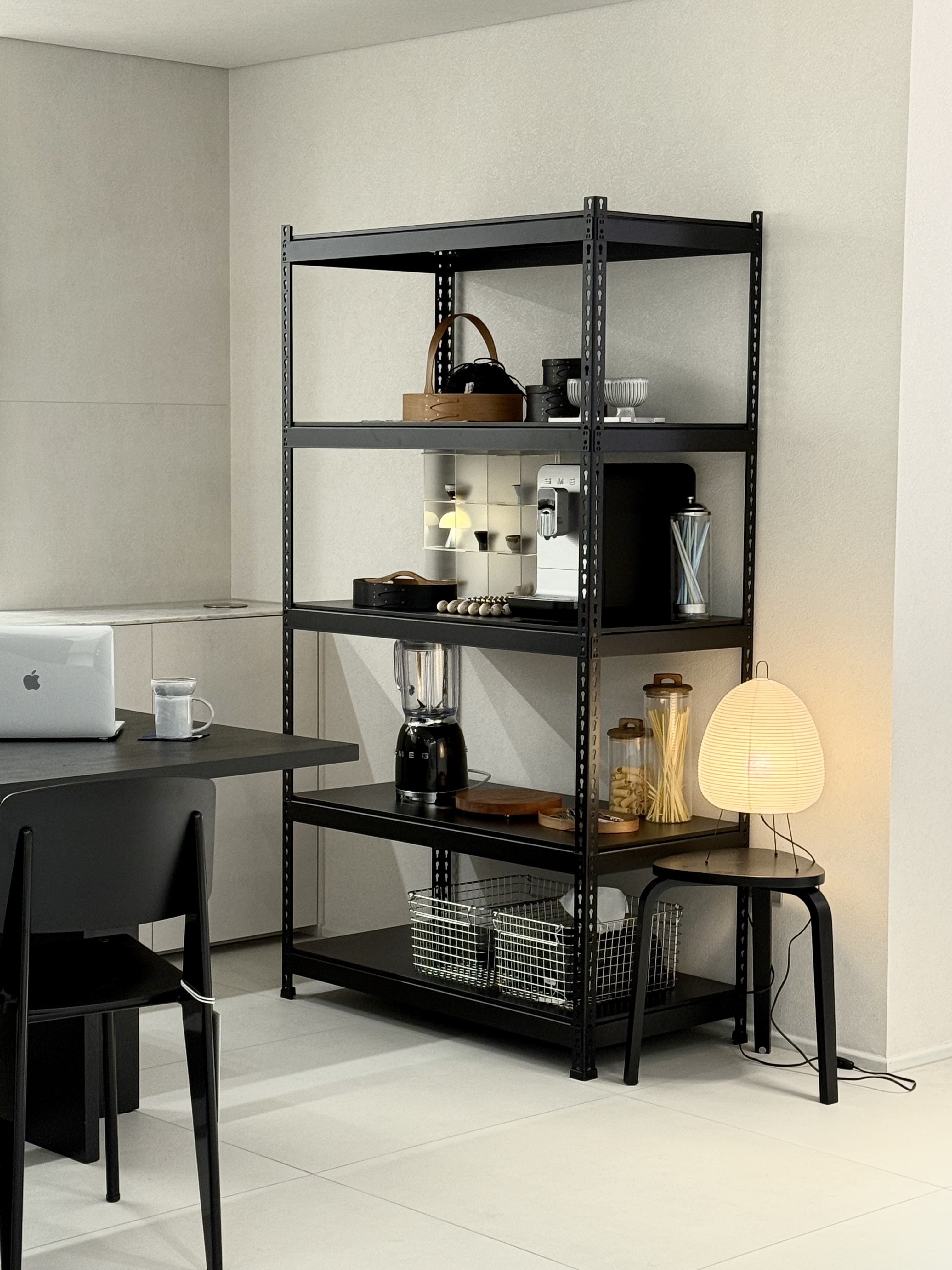 폴던스랙 올스틸 올블랙 홈 카페 거실 수납 선반 인테리어 선반장 600x400x2100mm, 5단, 블랙 - 상세 이미지 2