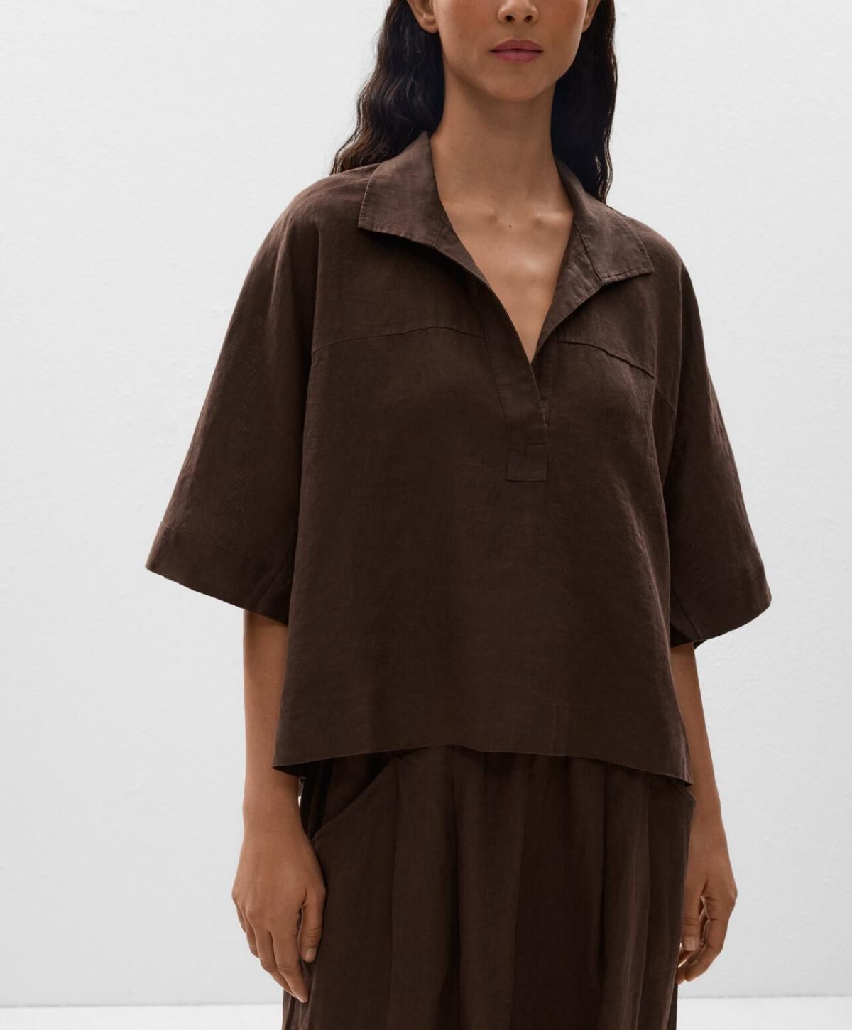 오이쇼 오버사이즈 린넨 반팔 셔츠 브라운 1084/752 DARKBROWN - 상세 이미지 5