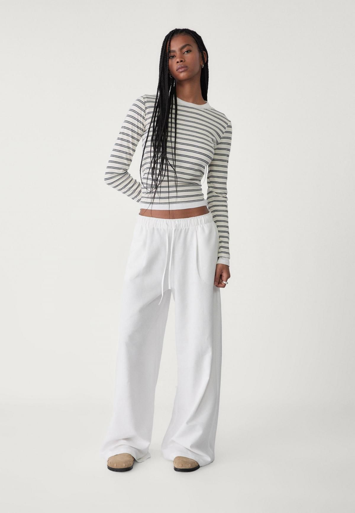 스트라디바리우스 린넨 와이드 팬츠 밴딩 웨이스트 7256/450 WHITE - 상세 이미지 2