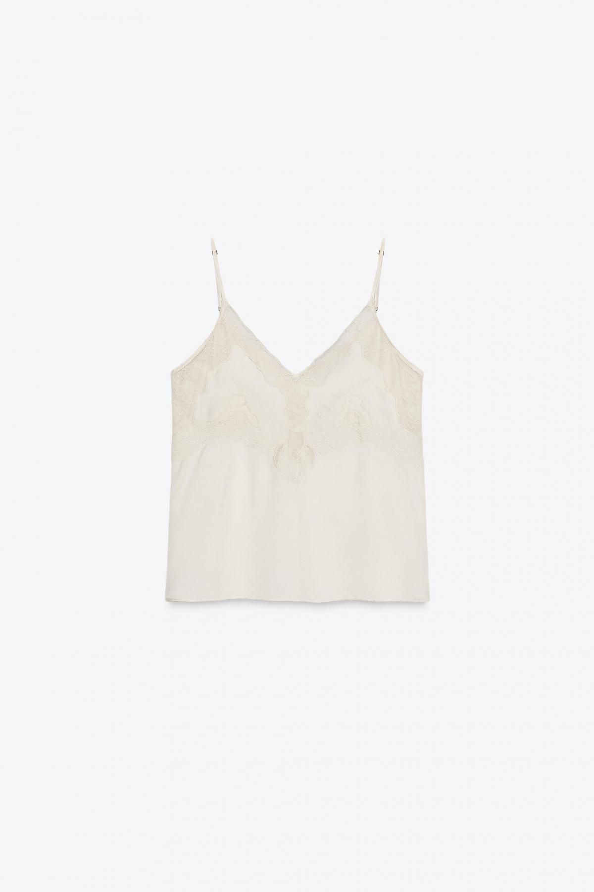 자라 레이스 브이넥 스트랩 캐미솔 탑 7521/210 OYSTER-WHITE - 메인 이미지