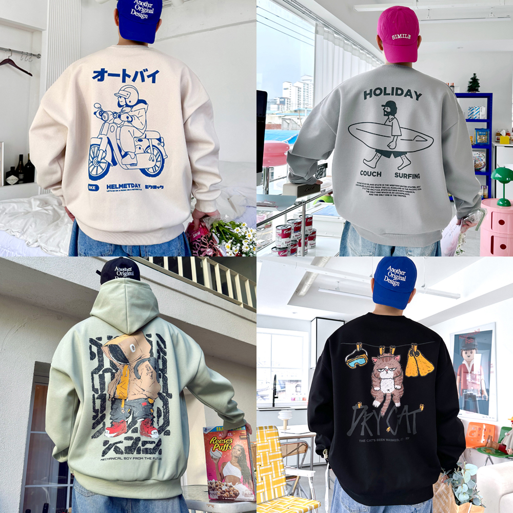 남자 맨투맨 오버핏 봄 가을 겨울 프린팅 긴팔 후드티 티셔츠 빅사이즈 제품 이미지