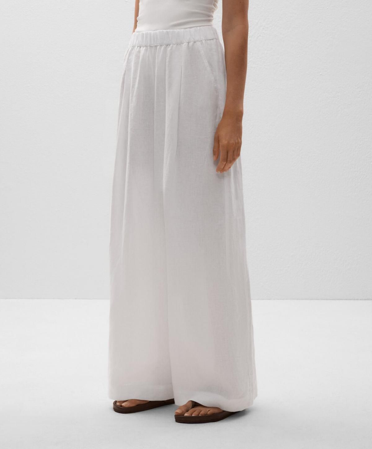 오이쇼 린넨 와이드핏 웨이스트 밴딩 팬츠 0334/878 WHITE - 상품 이미지