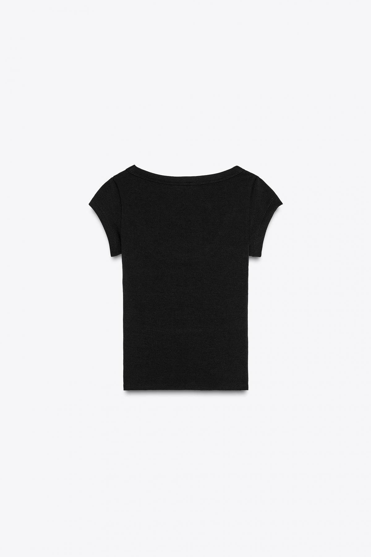 자라 라운드넥 코튼 블렌드 티셔츠 4174/320 BLACK - 상세 이미지 2