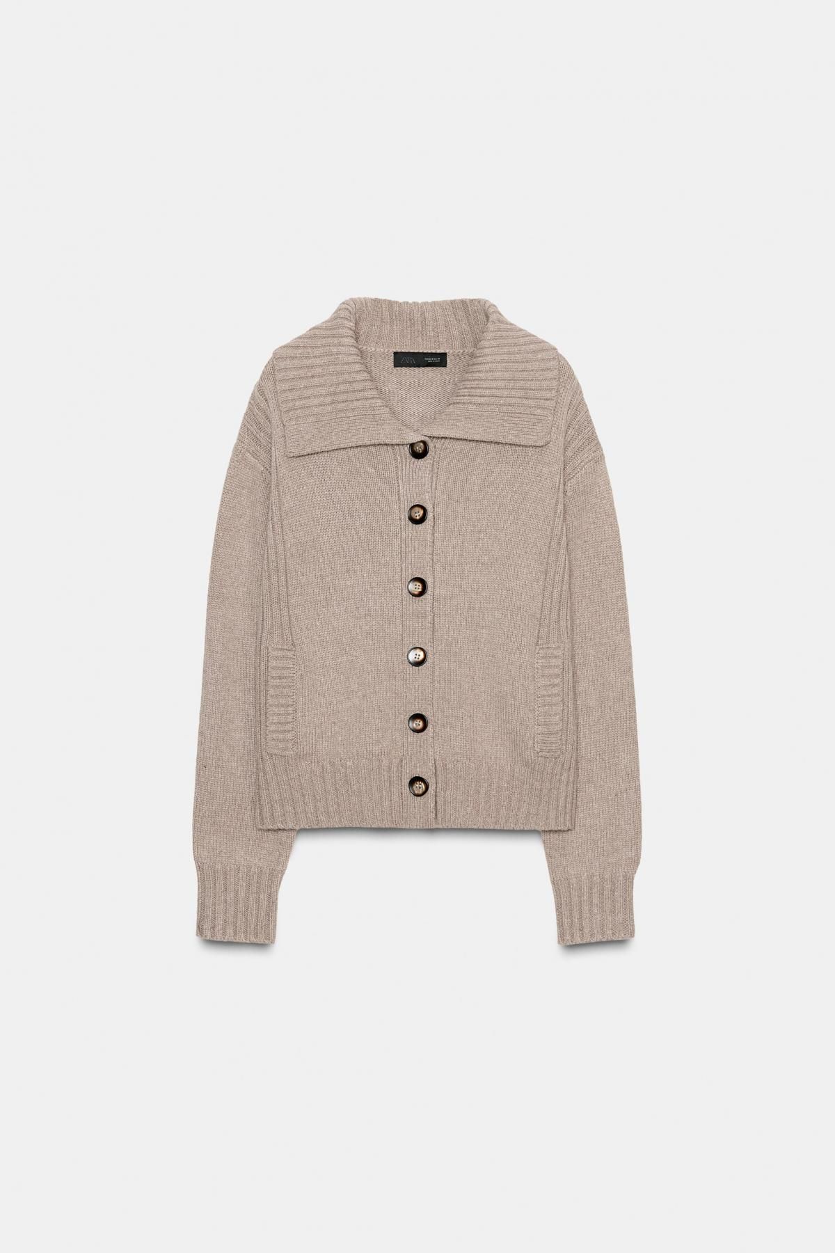 자라 베이직 울 블렌드 립 트림 가디건 2142/206 DARK CAMEL - 메인 이미지
