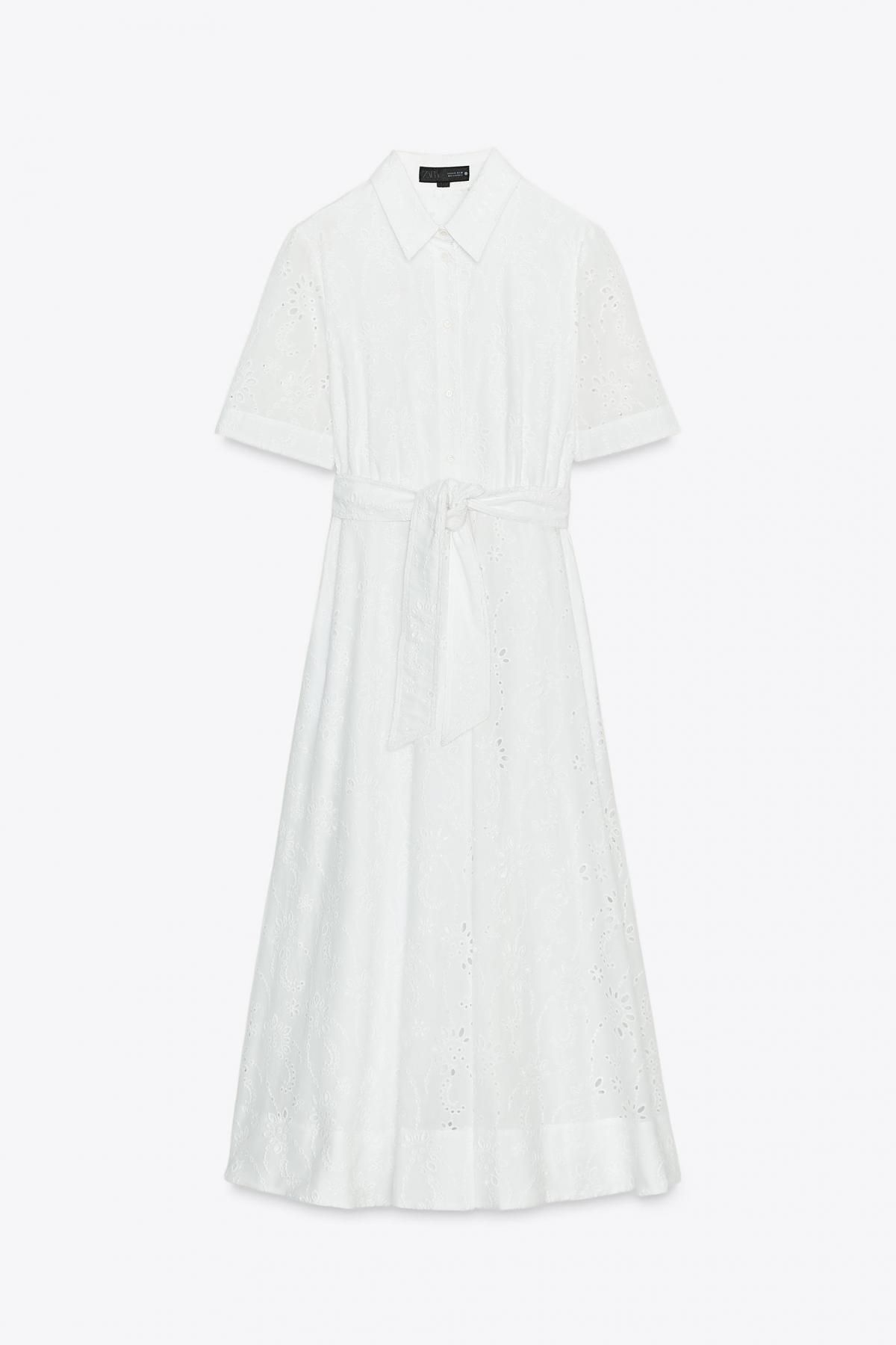 자라 코튼 자수 벨트 미디 셔츠 원피스 4786/137 WHITE - 상품 이미지