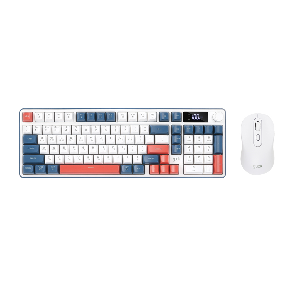 지클릭커 오피스프로 WMK90 사일런스 M RGB 풀윤활 무소음 방수 무선 블루투스 LCD 98 키보드 마우스 세트 Sky Pink - 상세 이미지 2