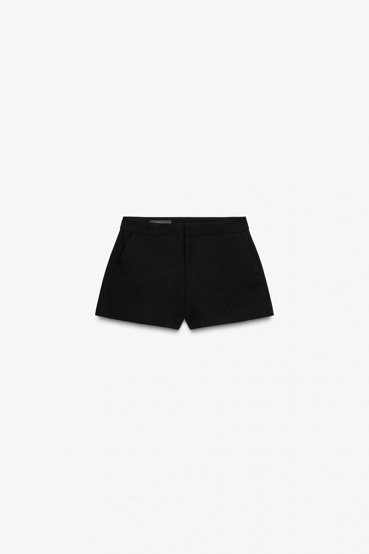 자라 린넨 블렌드 미드웨이스트 미니 반바지 4661/500 BLACK - 메인 이미지