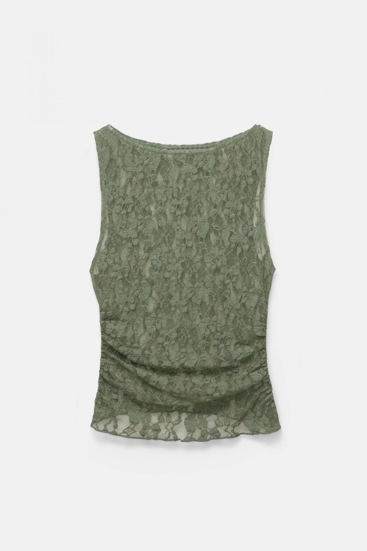 풀앤베어 레이스 민소매 라운드넥 셔링 슬리브리스 탑 7150/334 KHAKI - 상품 이미지