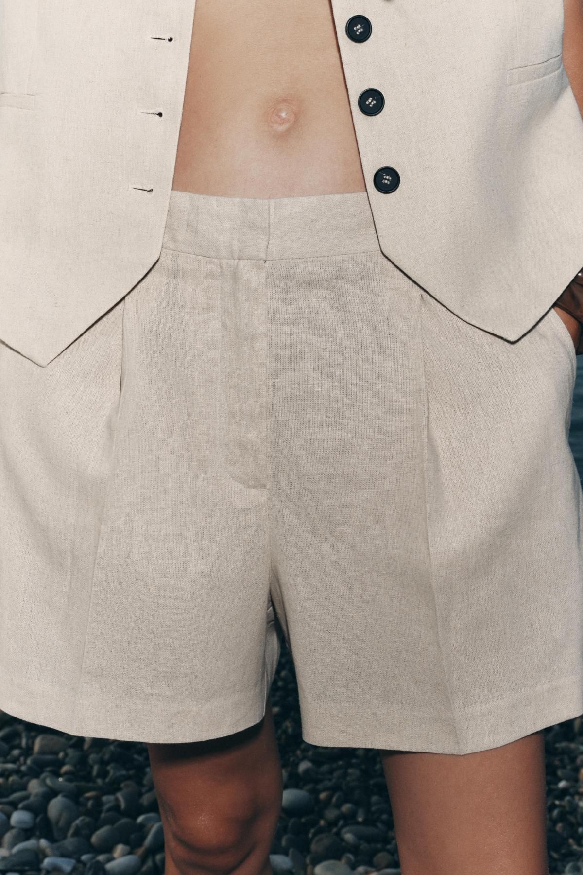 자라 하이웨이스트 린넨 블렌드 버뮤다 반바지 2765/998 LIGHT BEIGE - 상세 이미지 3