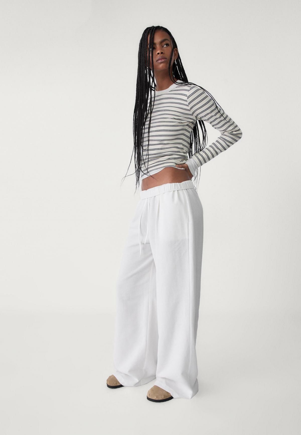 스트라디바리우스 린넨 와이드 팬츠 밴딩 웨이스트 7256/450 WHITE - 상세 이미지 4