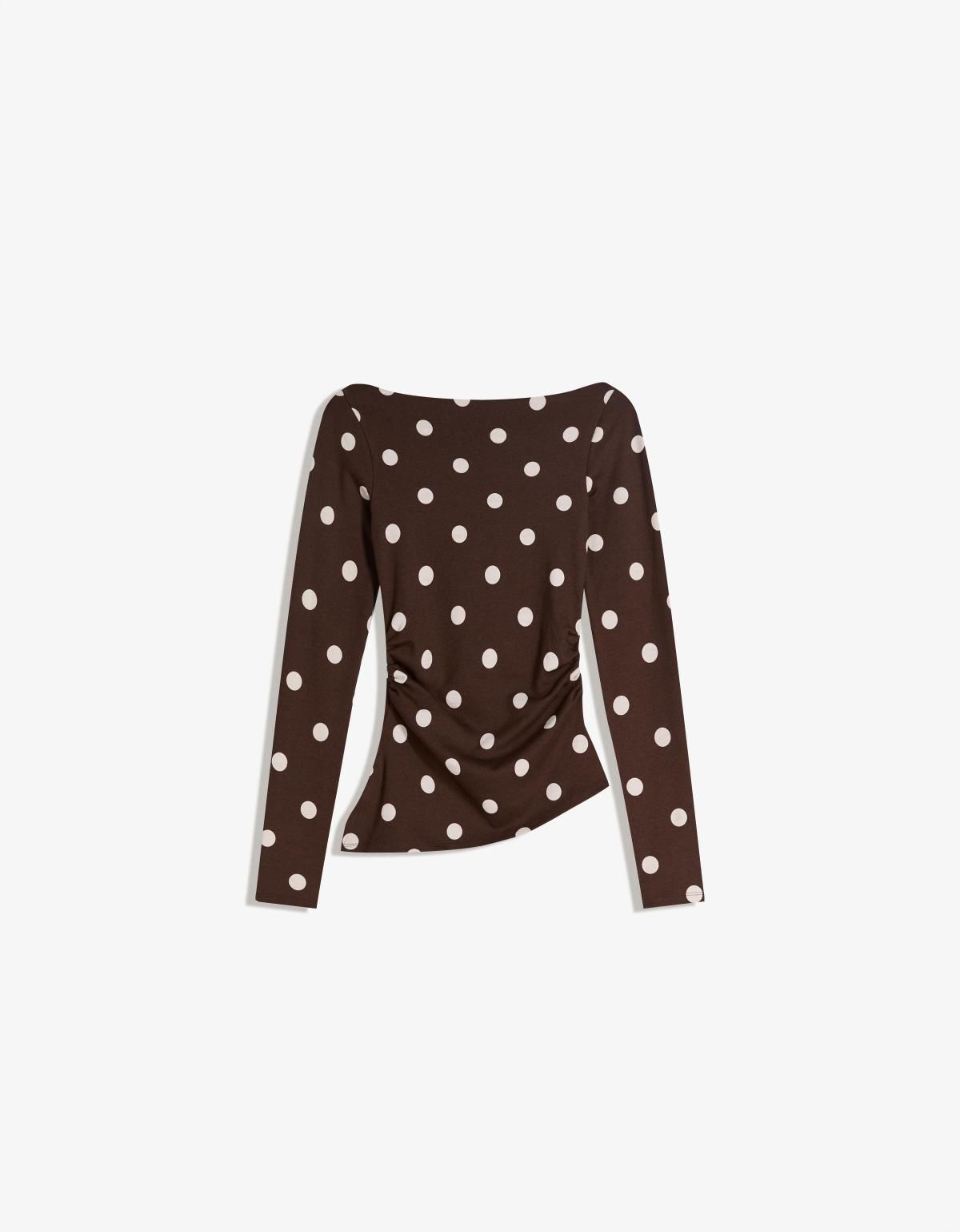 버쉬카 트렌디 도트 비대칭 긴팔 티셔츠 7545/360 BROWN - 상품 이미지