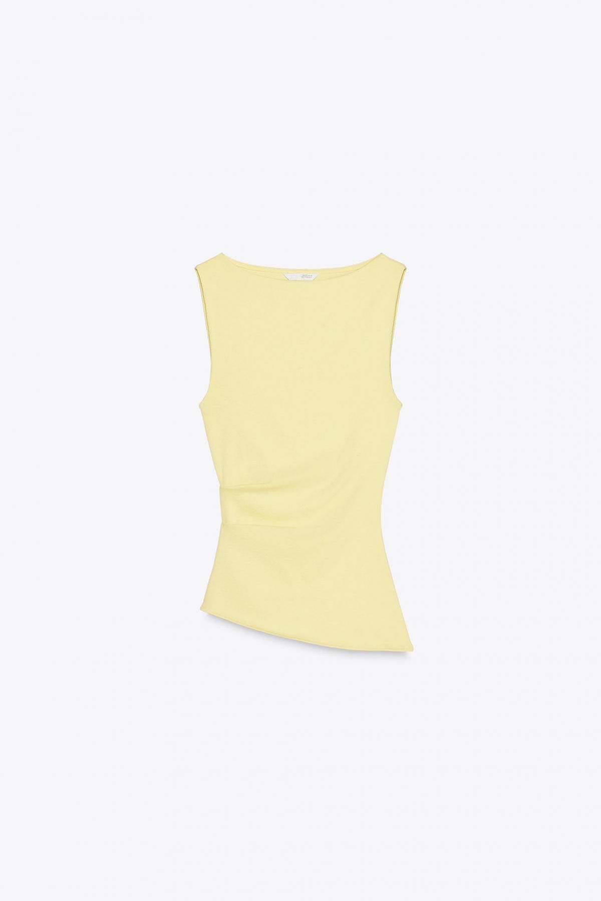 자라 비대칭 플리츠 민소매 보트넥 티셔츠 4424/311 YELLOW - 상품 이미지