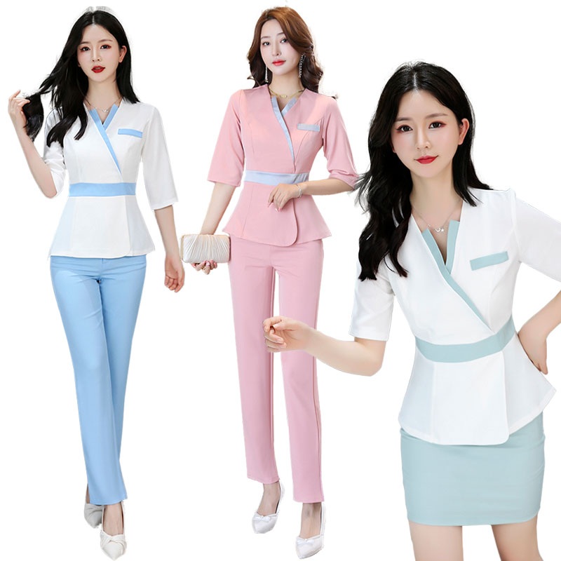 유니폼 피부관리사 가운 코디네이터 피부샵 간호복 소량 회사 간호사 반팔 조리복 수술복 - 상품 이미지