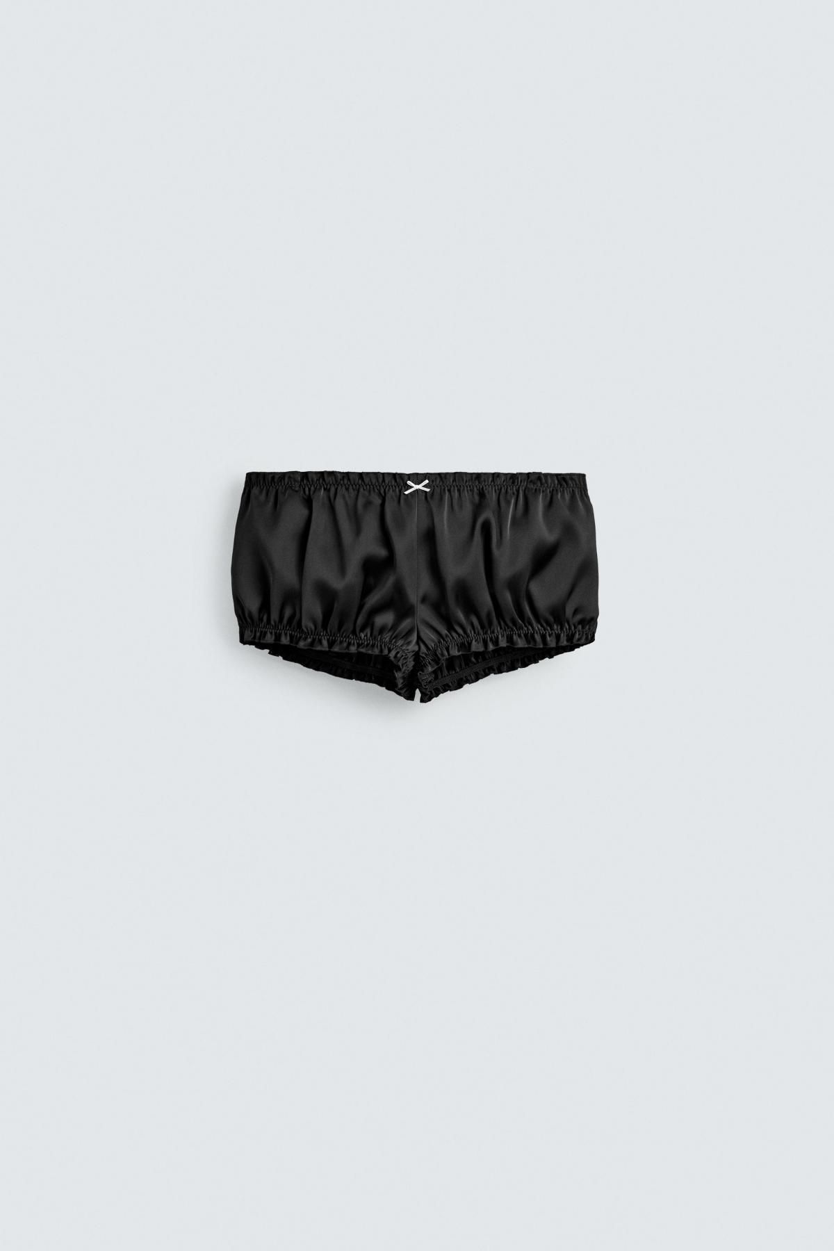 자라 엘라스틱 웨이스트 새틴 미니 쇼츠 X 해리 램버트 디즈니 4391/526 BLACK - 상품 이미지