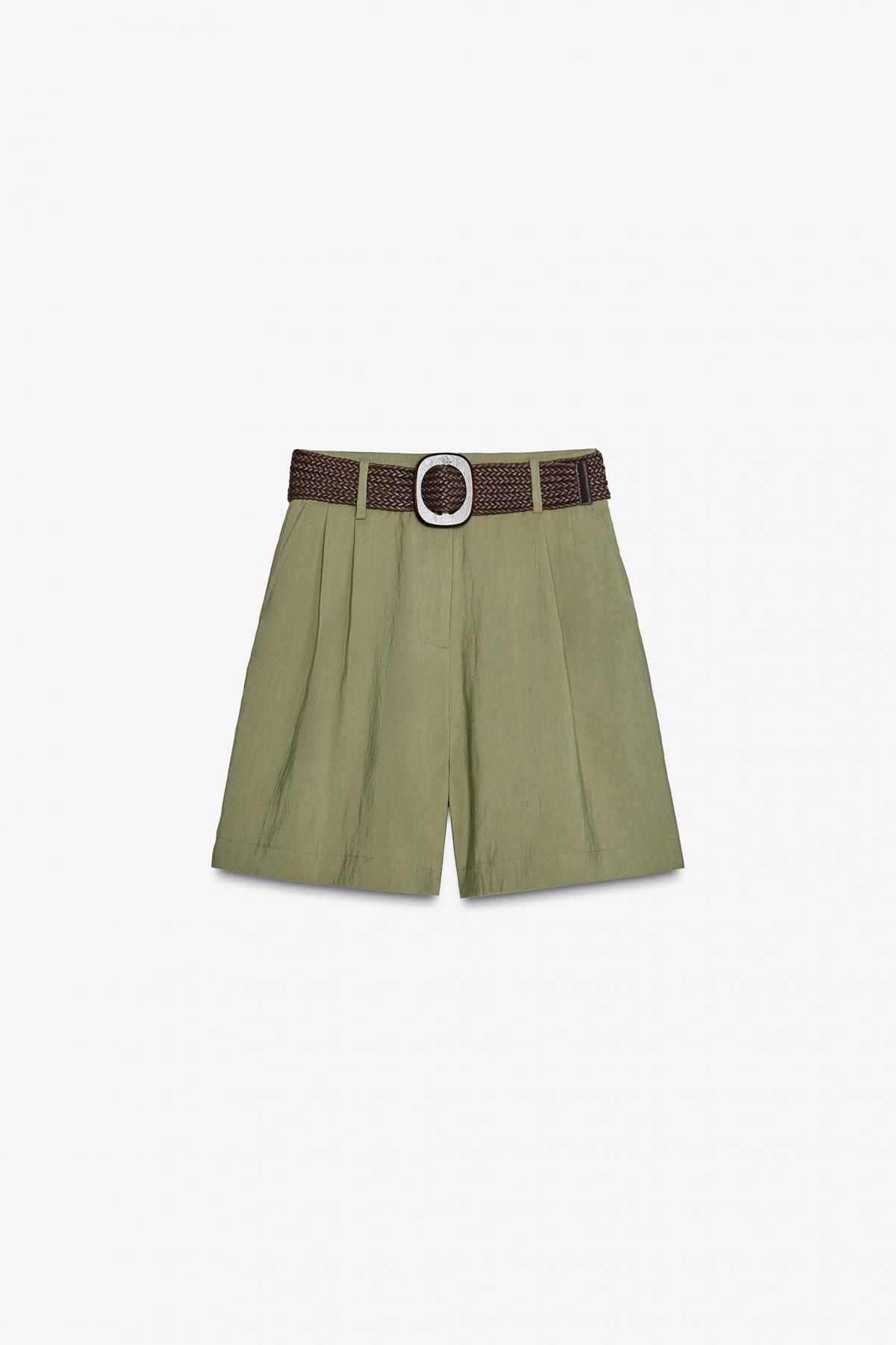 자라 하이웨이스트 테크니컬 버뮤다 반바지 벨트 세트 8372/444 KHAKI - 메인 이미지