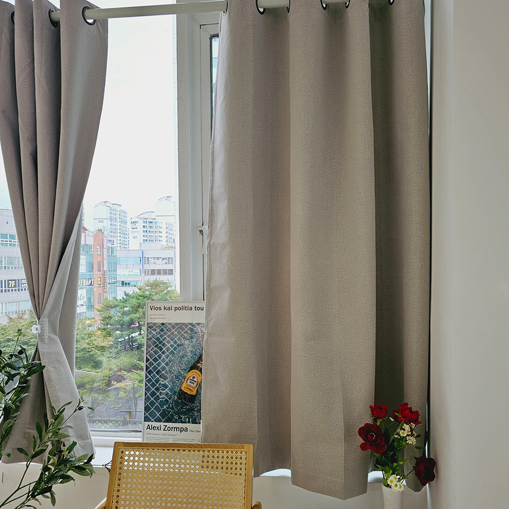 [창문형] 암막커튼+초강력 커튼압축봉 세트 모카베이지, 260x165cm