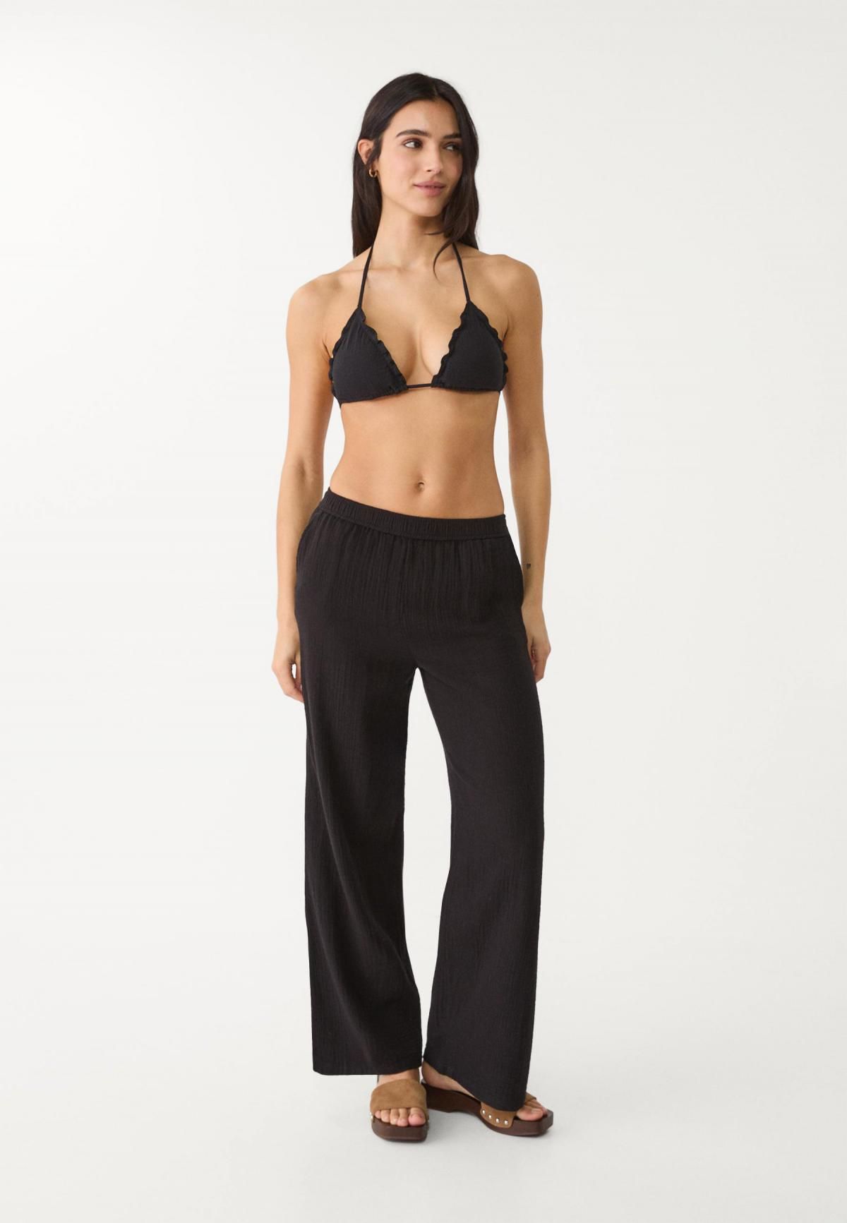 스트라디바리우스 와이드 밴딩 웨이스트 코튼 팬츠 7260/583 BLACK - 상세 이미지 5