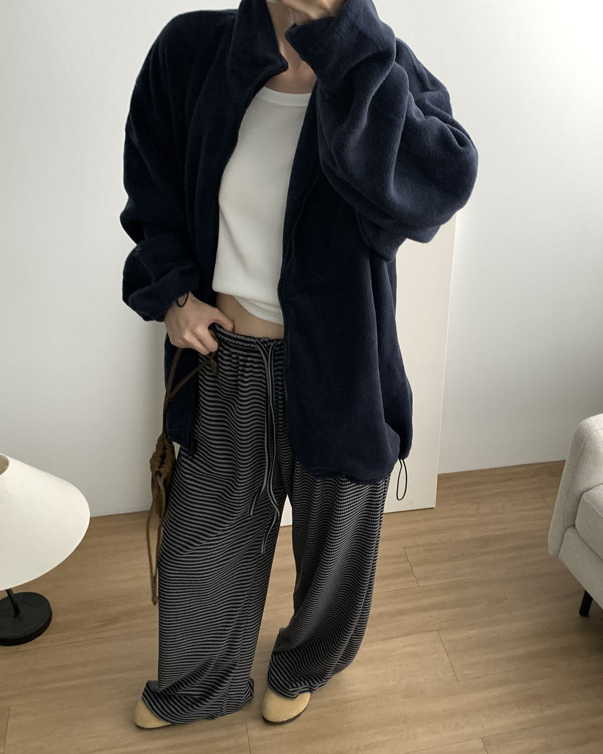 [일부당일] 삐삐 팬츠 스트라이프 골지 빠삐용 와이드 줄지 롱 밴딩팬츠 웨어링무드 (2c) - 상세 이미지 5