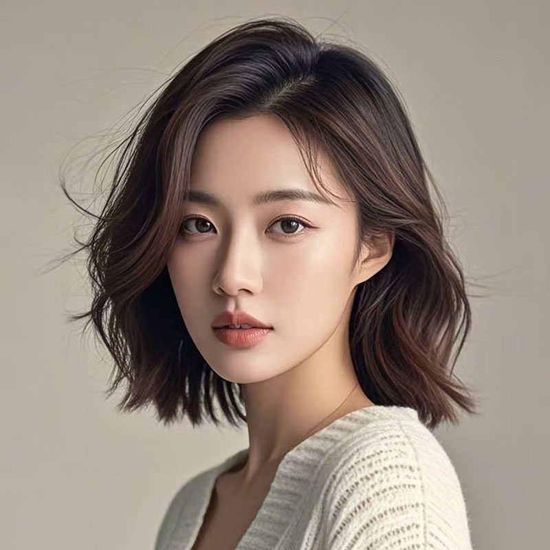 단발머리 인모 리얼 헤어 가발 항암가발 엄마 중년 모카브라운 중간 분할 - 상세 이미지 2