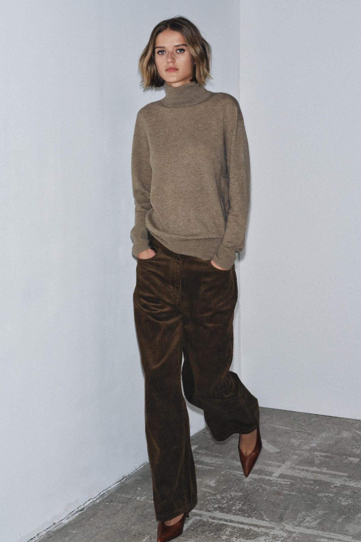 자라 프리미엄 울 하이넥 소프트 니트 스웨터 9598/107 BROWN / TAUPE - 상세 이미지 5
