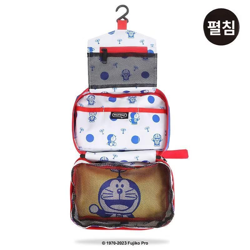 도라에몽 세면도구 화장품 파우치 방수 접이식 여행용 다기능 수납 걸이형 가방 백 메이크업 블루 - 상세 이미지 4