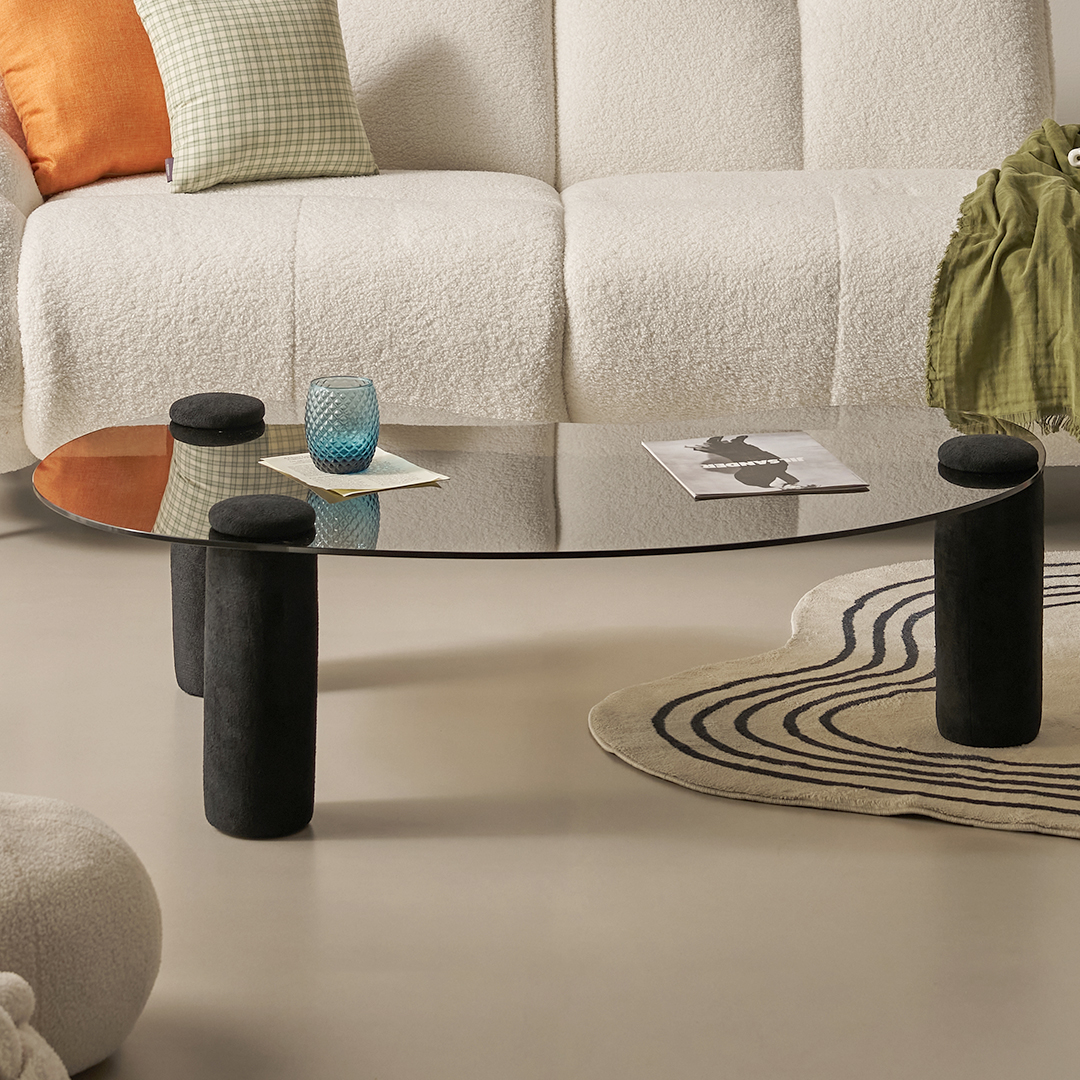 슬레코폼 LIFE 01 비정형 강화유리 부클레 패브릭 소파 테이블 1200