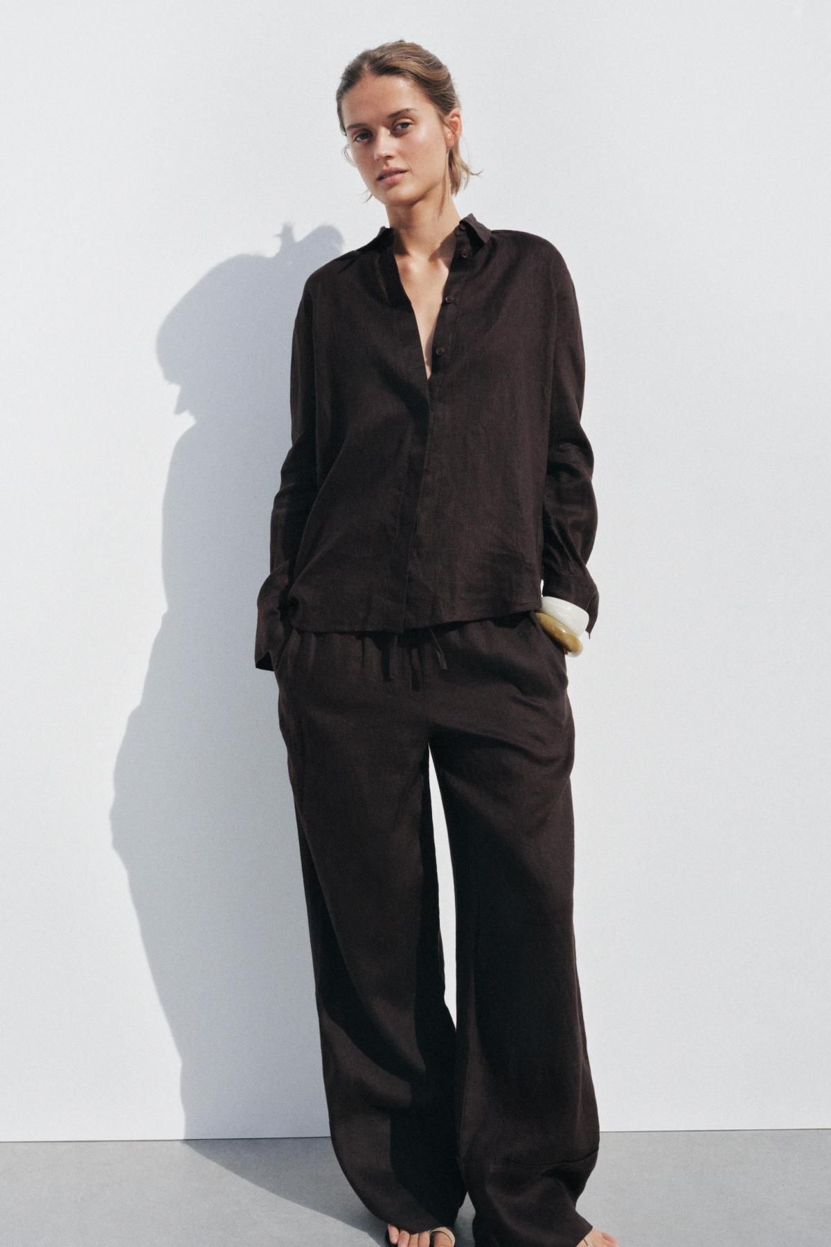 자라 내추럴 린넨 와이드핏 팔라조 팬츠 4786/091 BROWN - 상세 이미지 2