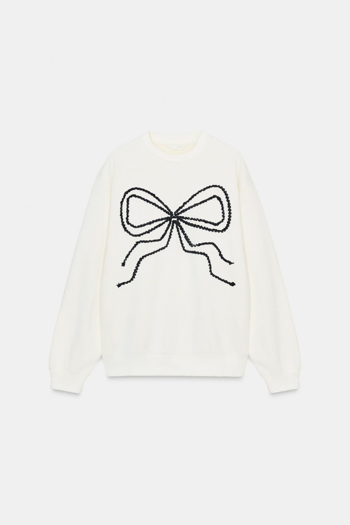 자라 콘트라스트 리본 라운드넥 긴팔 스웨트셔츠 4805/804 OYSTER-WHITE - 상품 이미지